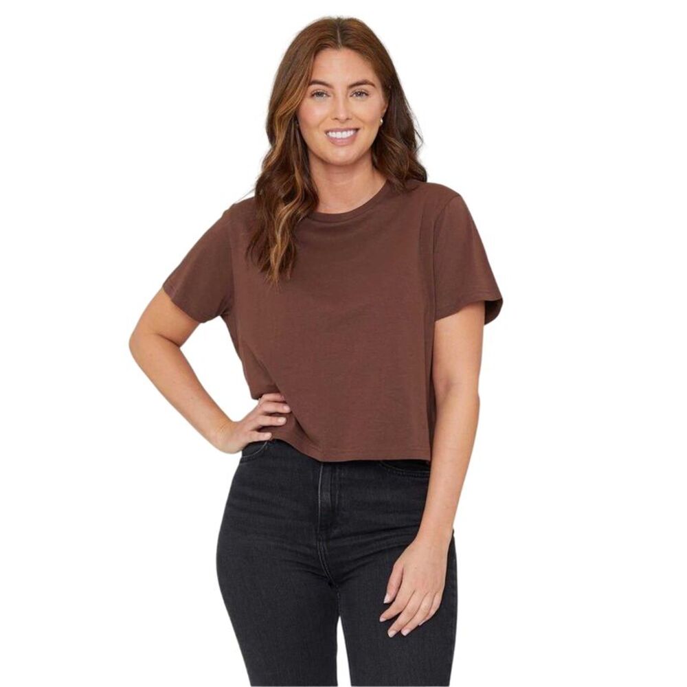 Be You Womens/Ladies Crew Neck Boxy Crop T-Shirt / Chocolate
